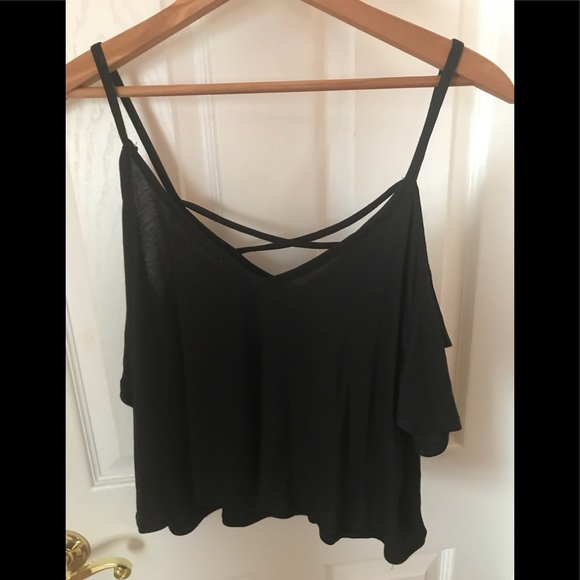 Forever 21 Tops - 💚Black cold shoulder crop tank